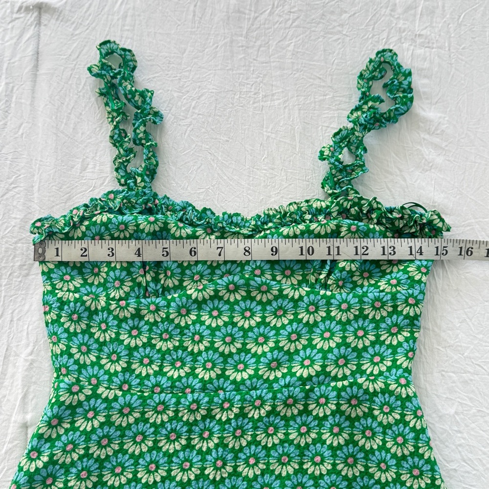 Zara Green Floral Daisy Ruffled Strap Summer Cottagecore Mini Dress S - Picture 9 of 9